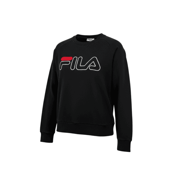 VINTAGE FILA Felpa Girocollo S | Grande Logo Ricamato | Nero